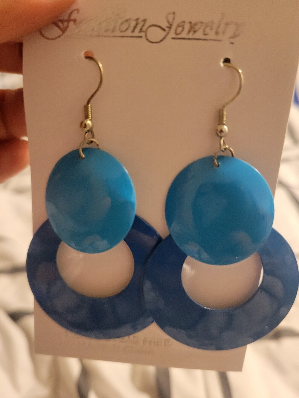 Fashion Jewelry Two-Tone Blue Circle Drop Earrings